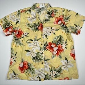 Vintage Aloha Shirt KY’s Hawaiian Top Button Beach Vacation Summer Floral Yellow